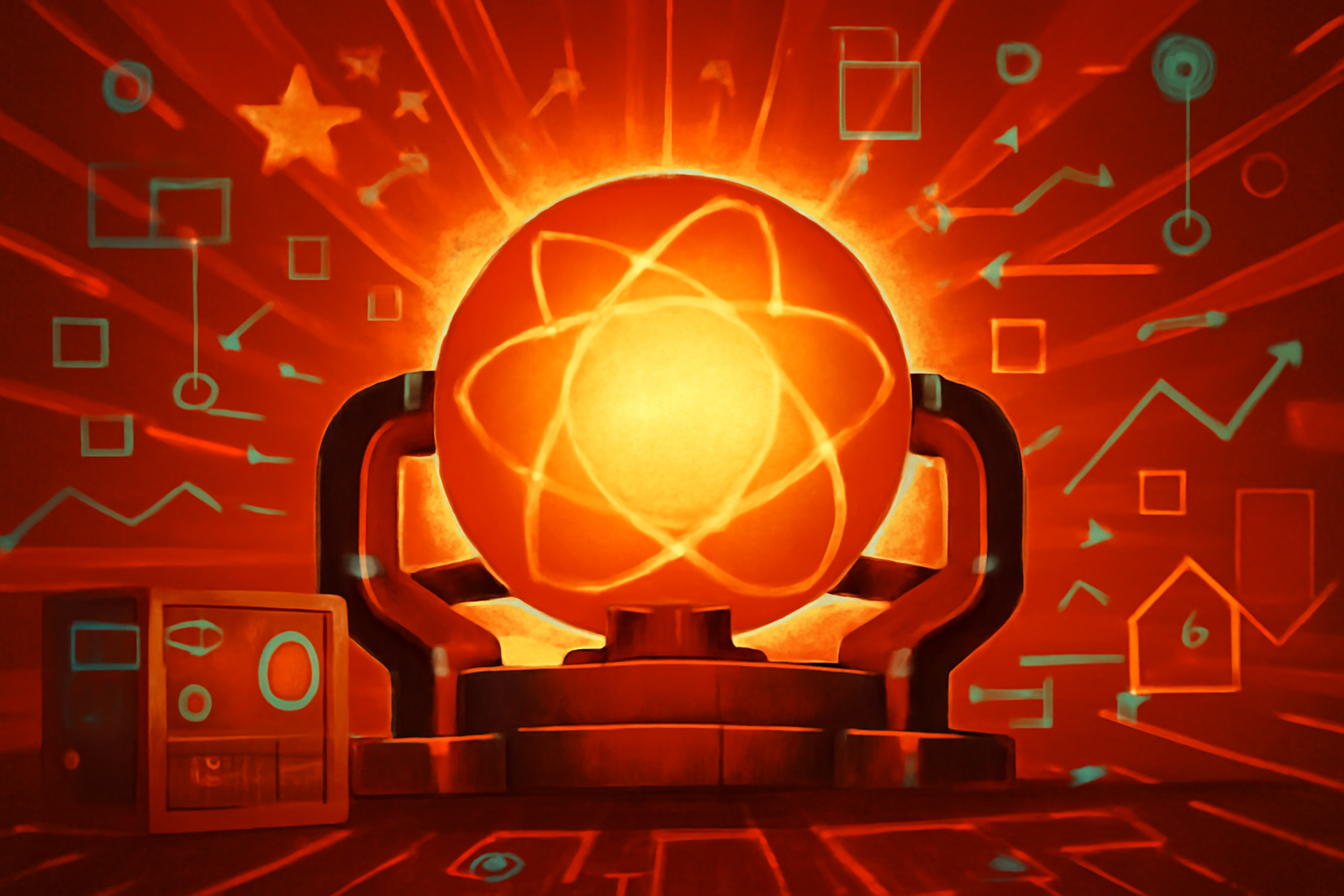 A cross-section view of a futuristic nuclear fusion reactor with glowing plasma, representing China's artificial sun project for powering industry and AI.