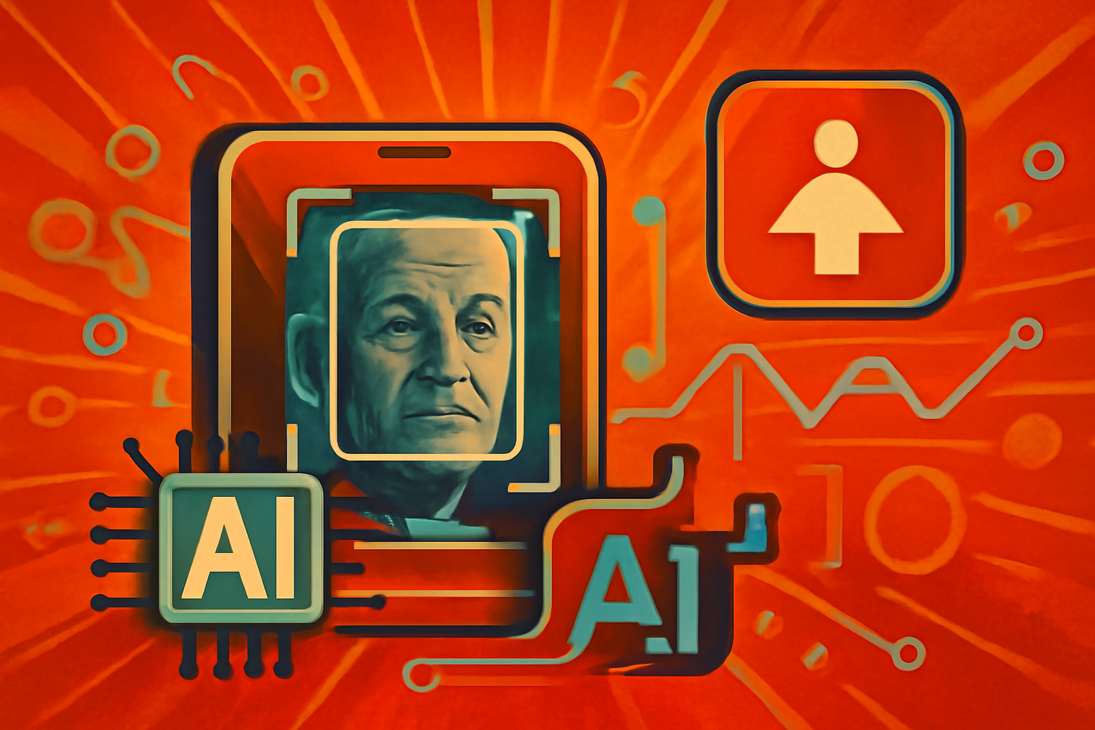 A digital screen shows a human face scan with geometric data overlays used for biological age estimation in a medical research lab.