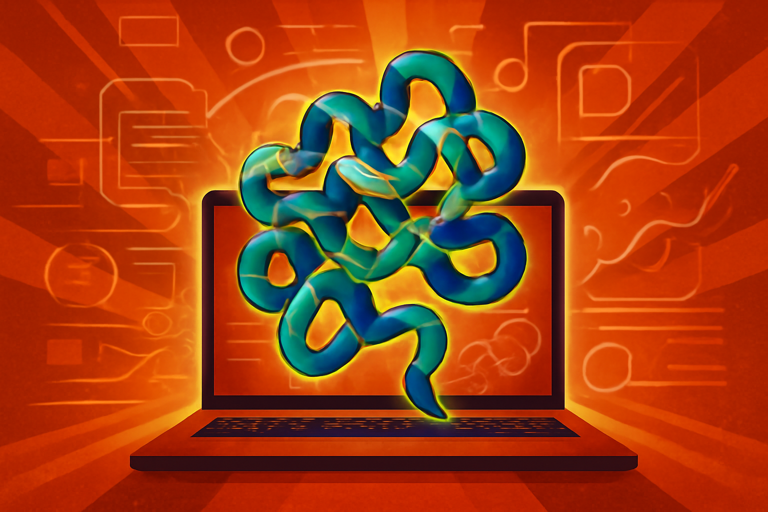 A glowing 3D molecular model of a complex protein structure against a dark background, representing machine-learning-driven protein design.