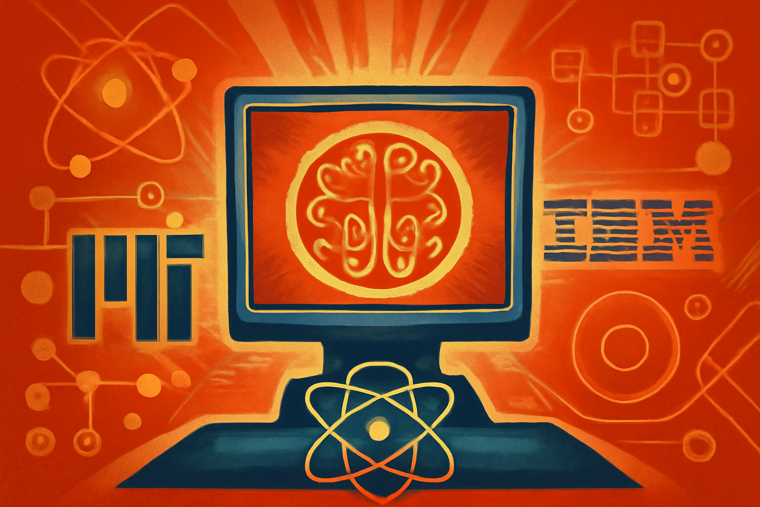 A digital illustration showing the intersection of quantum computing circuits and artificial intelligence neural networks in a modern research lab environment.