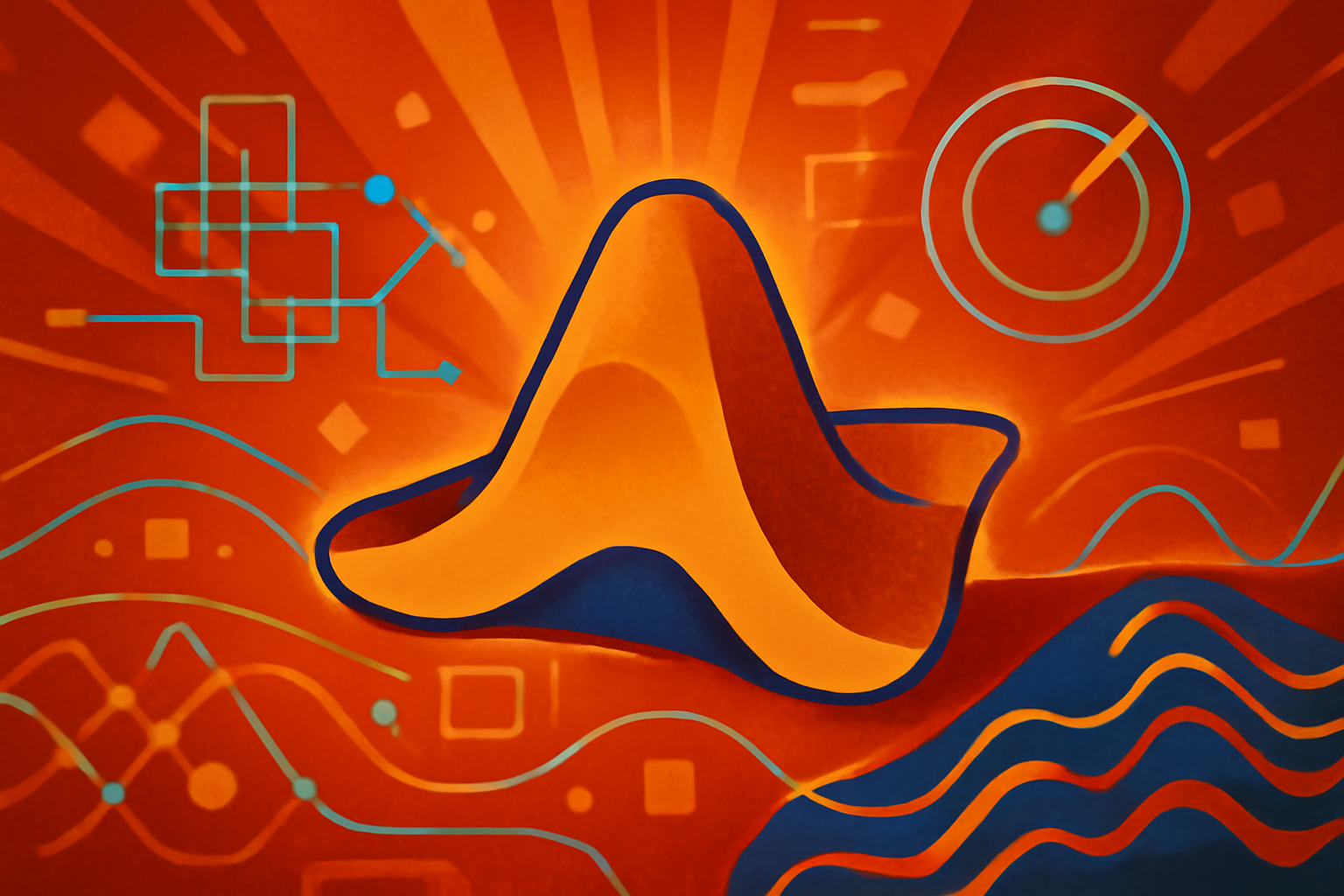 A glowing Smith hat shaped tile twisting a laser beam into a colorful chiral spiral within a laboratory setting.