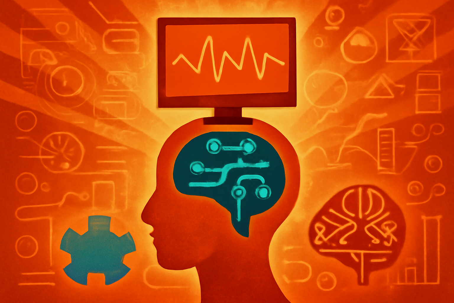 A stylized digital graphic of a human brain silhouette with glowing blue and gold data points representing AI-driven medical analysis.