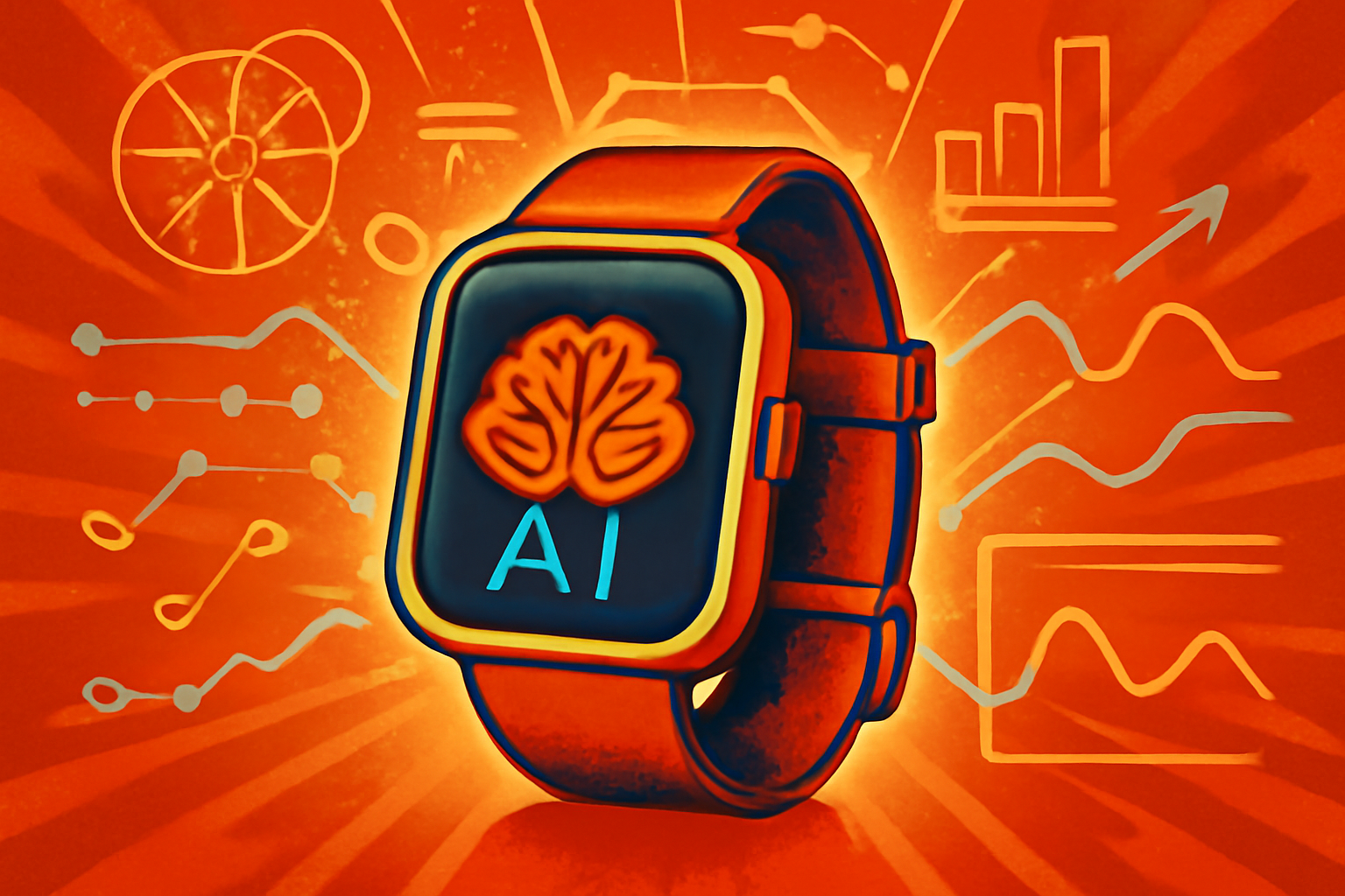 A close-up of a smartwatch showing a glowing digital shield and interconnected nodes representing secure on-device AI training.