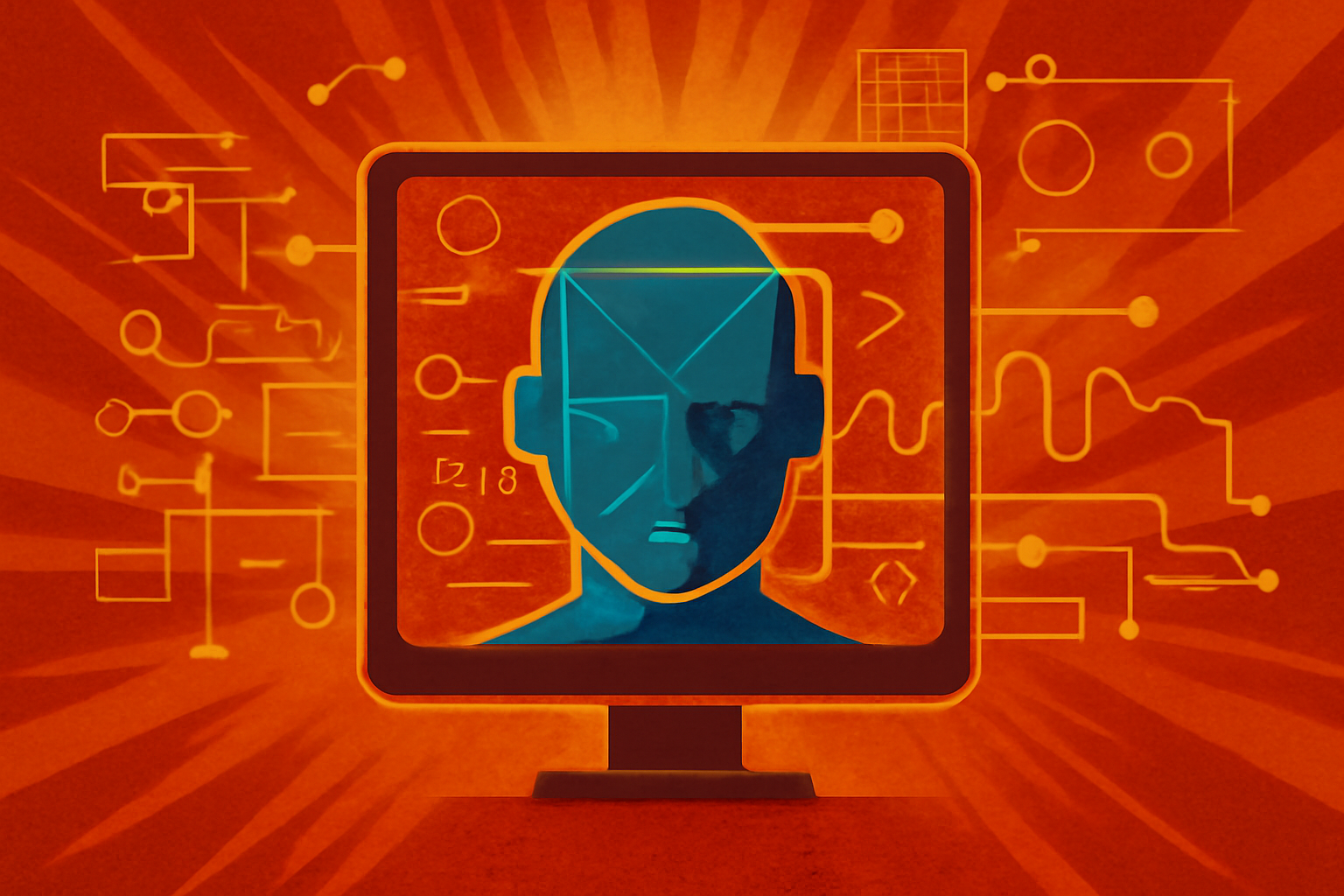 A digital medical interface displaying facial recognition analysis with biometric data points on a screen.