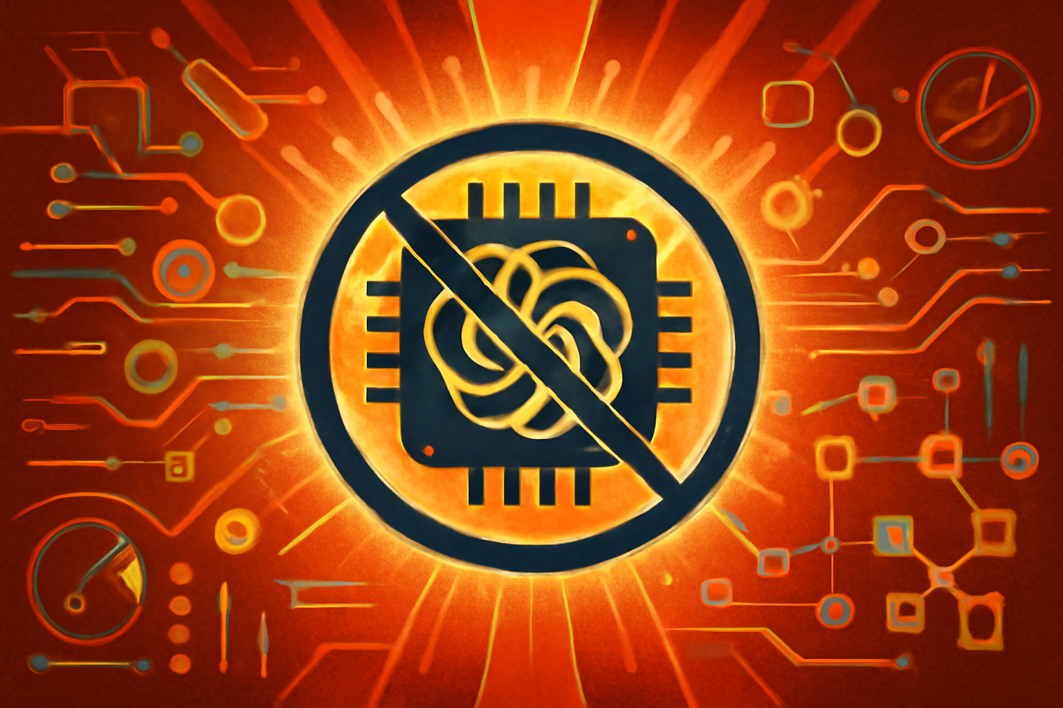A digital illustration of a glowing blue shield representing cybersecurity being impacted by a red digital fracture, with abstract government structures in the background.