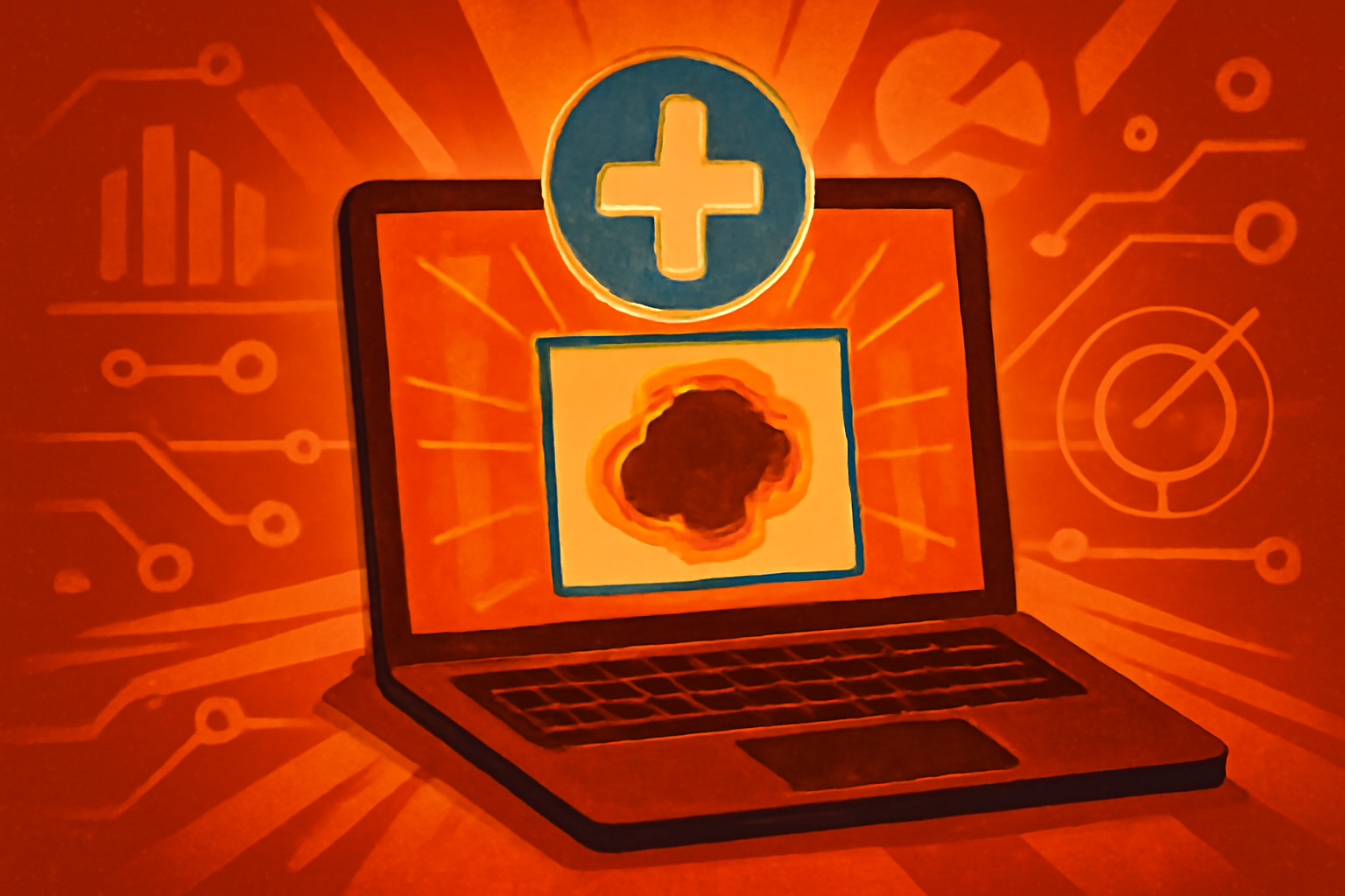 A doctor in a modern clinic uses an AI-powered handheld scanner to check a patient's skin for potential cancer lesions.