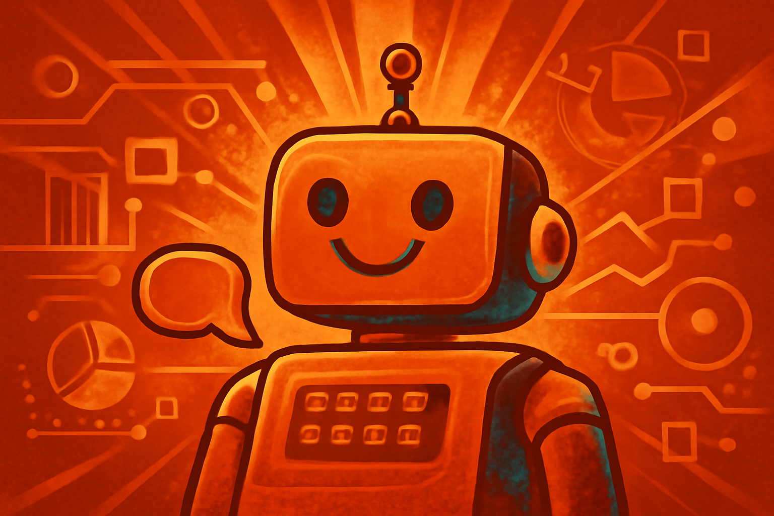 A digital illustration showing a warm, glowing AI avatar nodding at a user while pointing to a screen full of incorrect data and false statements.