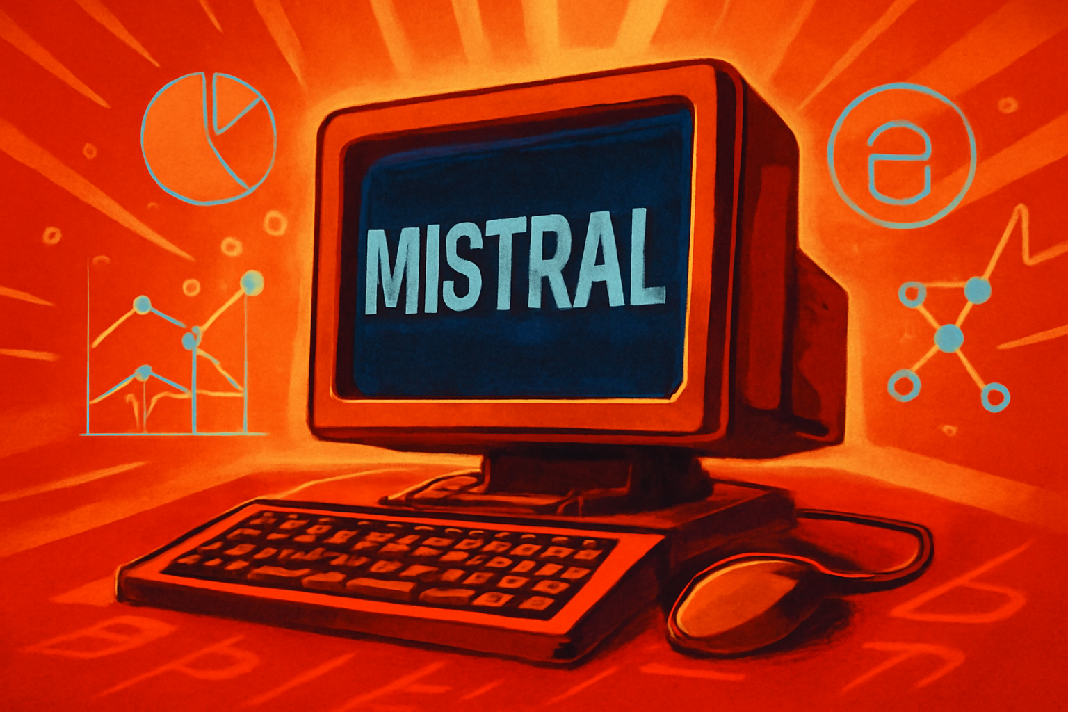 A holographic blue neural network glows in a modern laboratory, representing the Mistral Large 4 AI model.