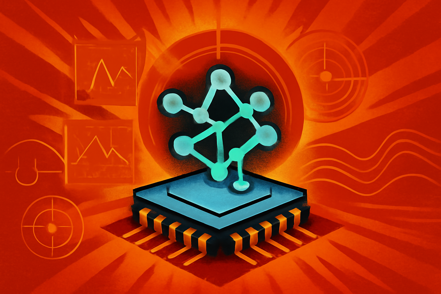 A digital illustration showing complex mathematical formulas being processed by glowing blue neural network connections on a dark background.