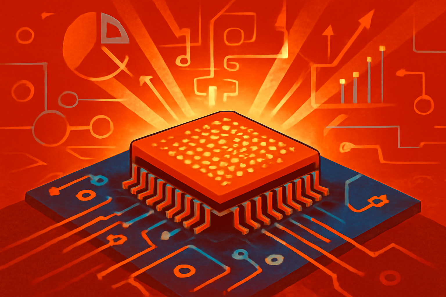 A high-tech semiconductor wafer showing microscopic circuitry used in the new 25-nanometer hafnium oxide memory chip.