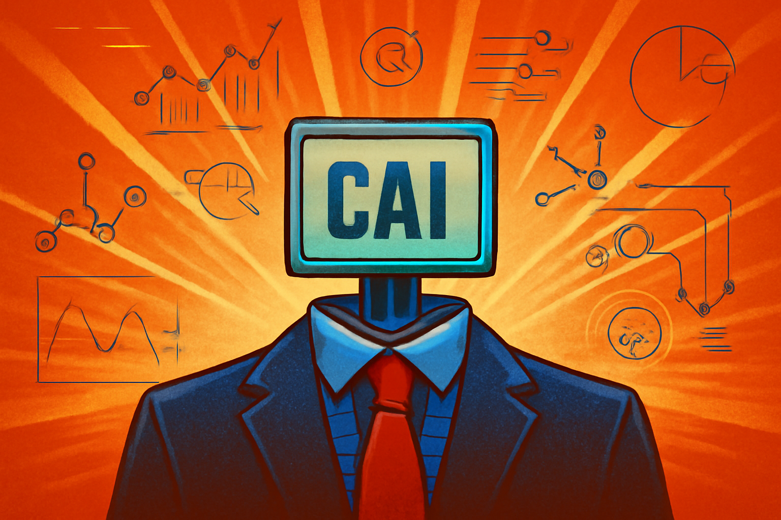 A modern corporate office setting featuring a digital display that highlights the Chief AI Officer role within a business leadership hierarchy.