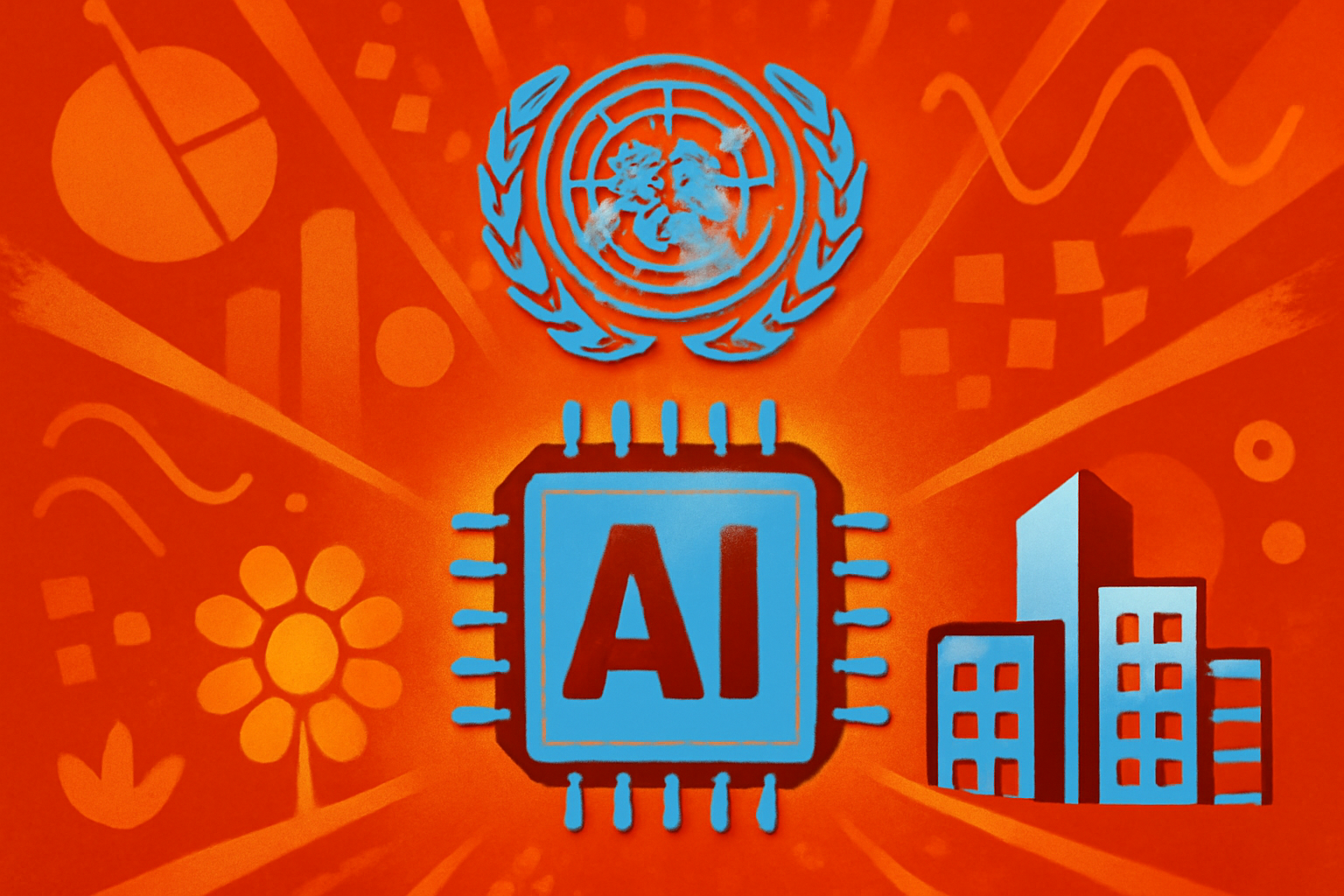 A photograph of the UN STI Forum 2026 conference hall featuring a large screen with text about AI and sustainable development.