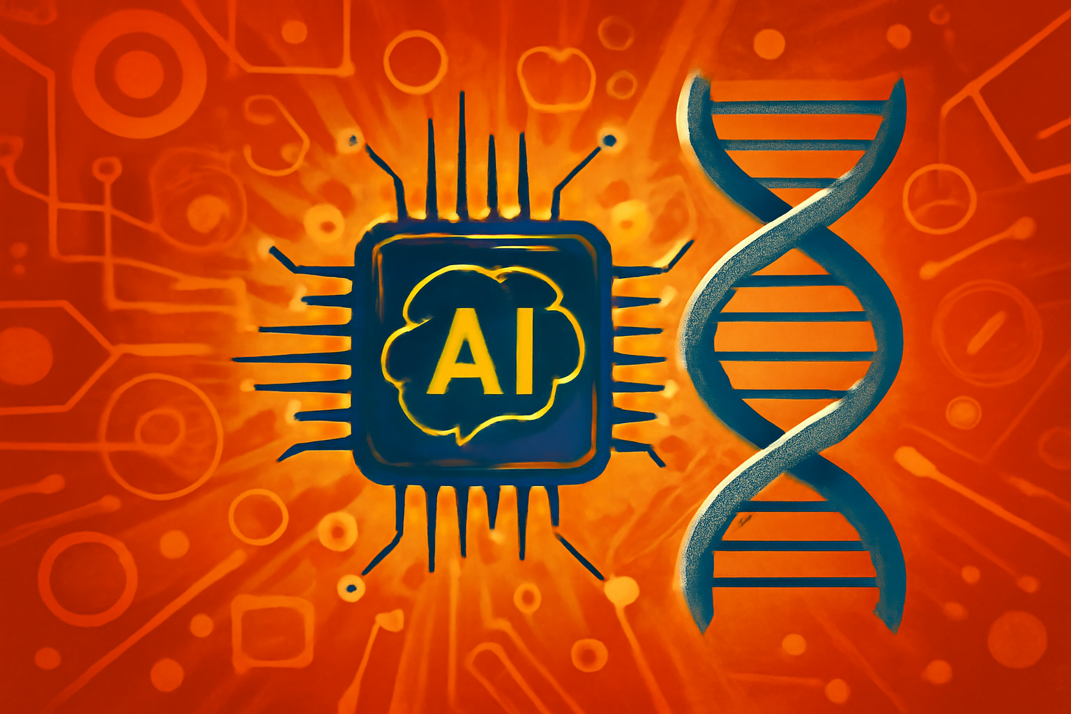 A conceptual digital illustration of a DNA double helix being scanned by glowing lines of data code on a dark blue background.