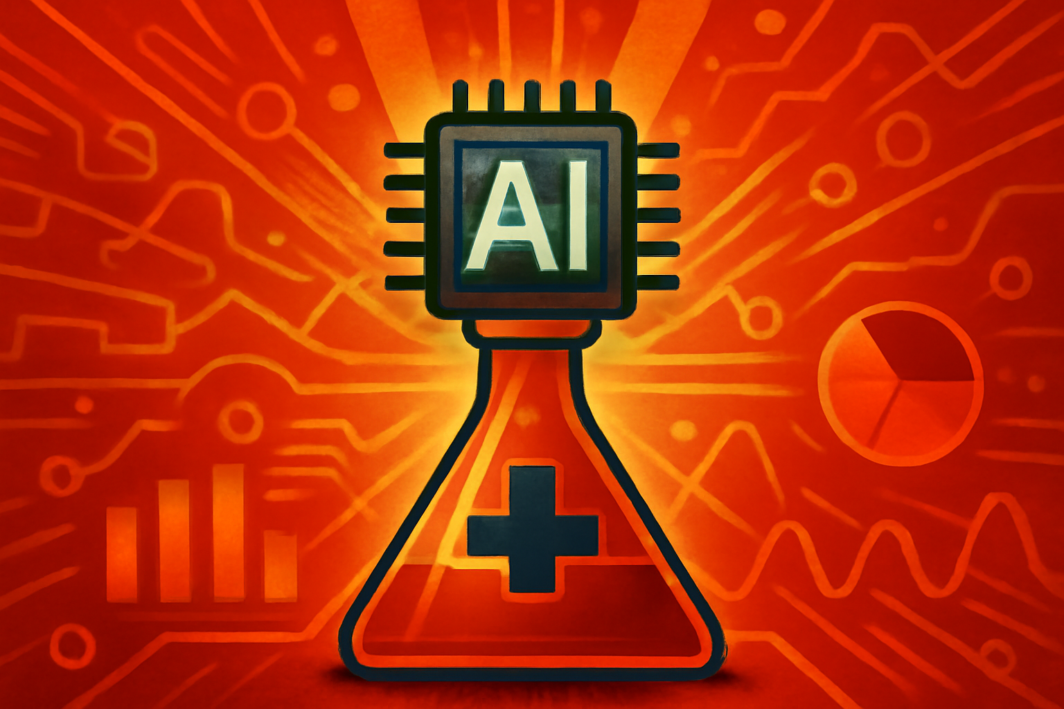 Scientists working at high-tech digital stations in a modern Toronto research lab, with screens showing complex AI-generated drug discovery data.