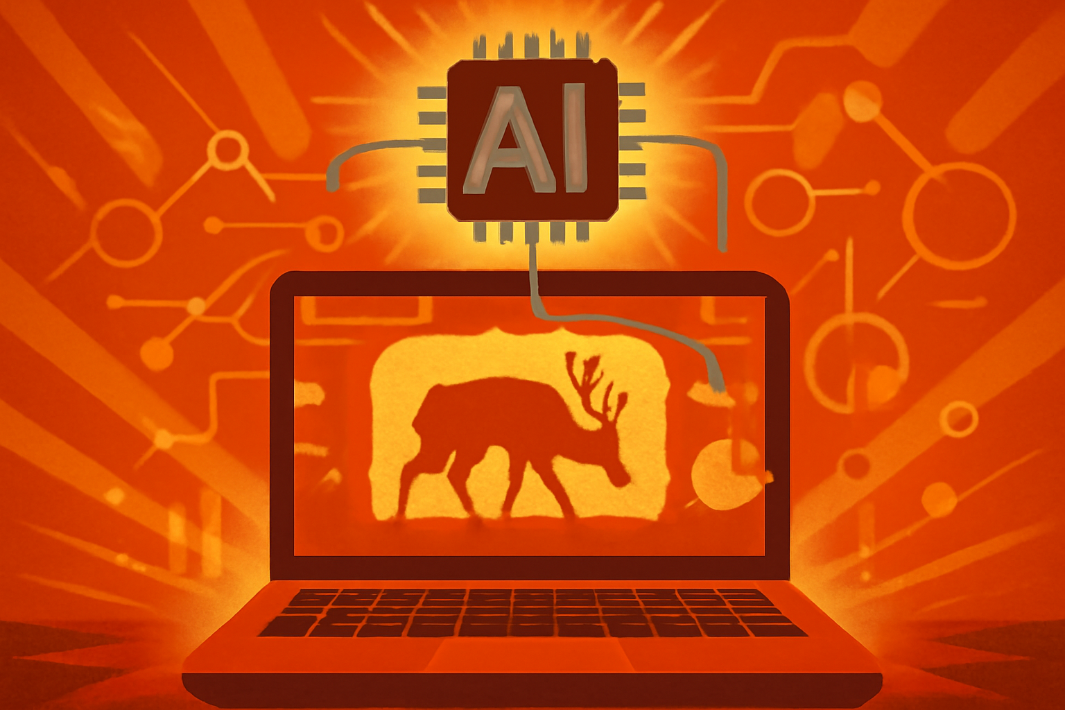 A computer screen showing a grid of wildlife photos from camera traps with digital boxes identifying the animals using AI technology.