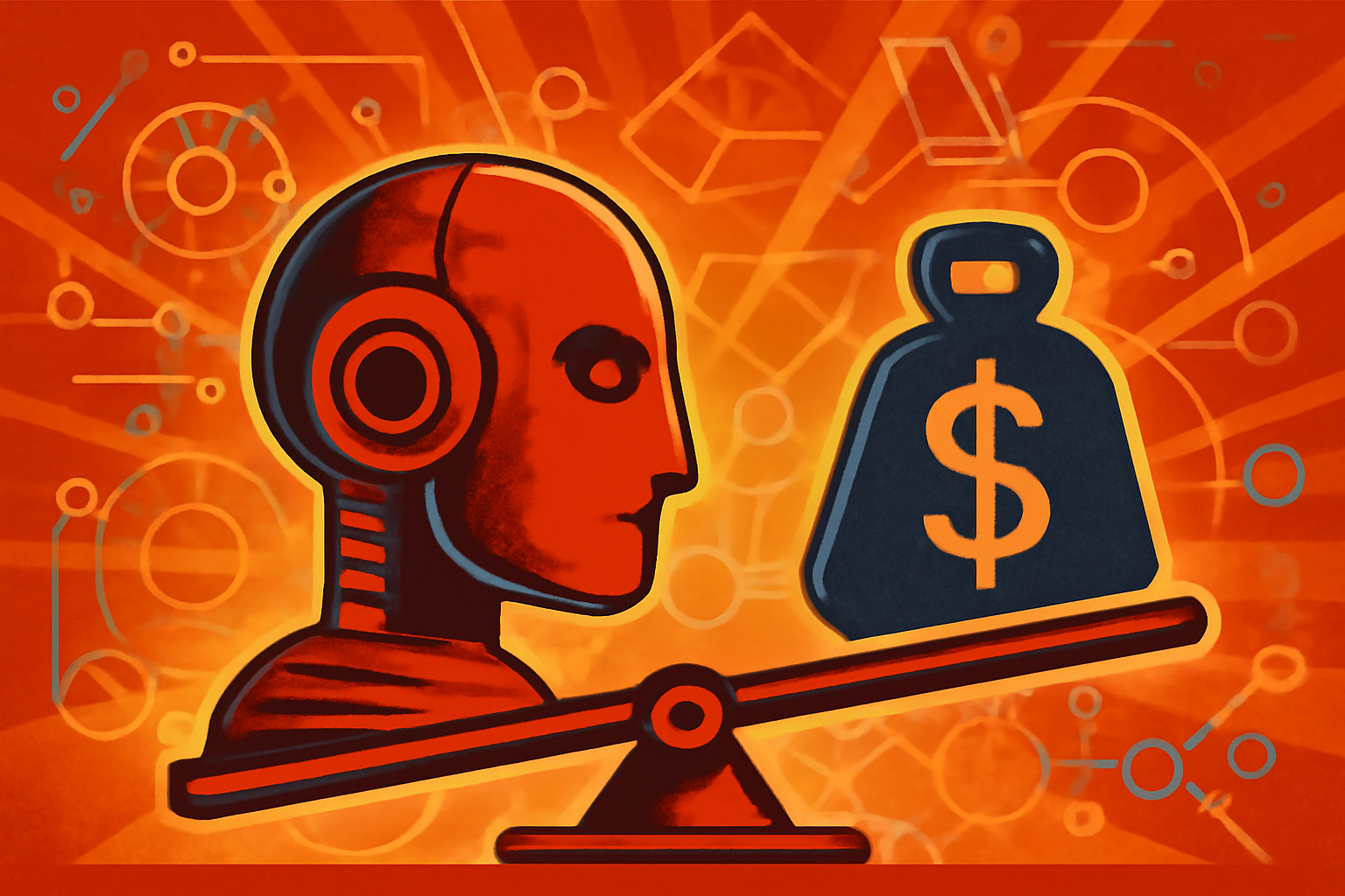 A conceptual illustration of human office workers being integrated with or replaced by digital binary code and circuitry, symbolizing automation in the workplace.