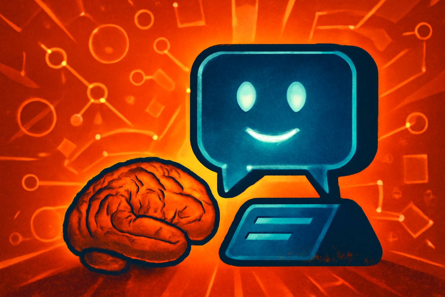 A person staring at a glowing laptop screen with a chat application open in a dark room, reflecting themes of psychological isolation and AI interaction.
