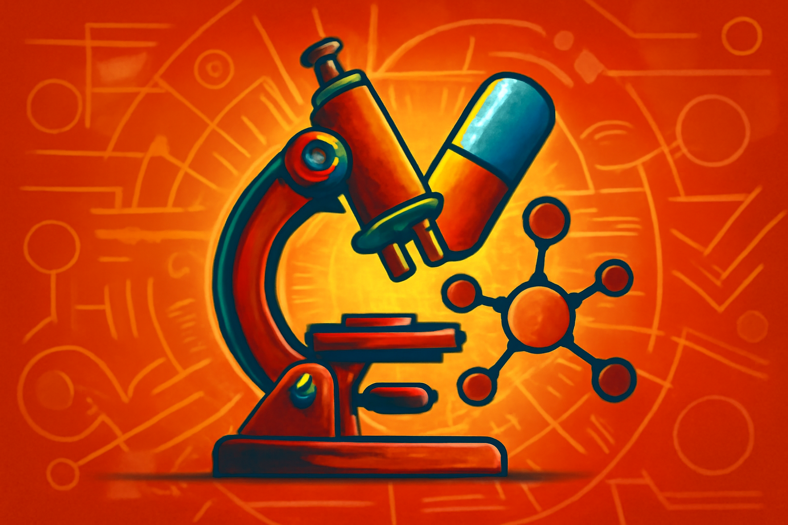 A digital 3D model of an antibiotic molecule on a laboratory screen, representing AI-driven drug discovery.