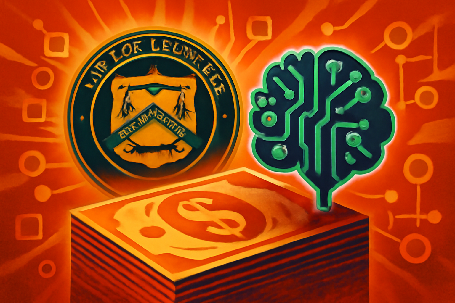 A digital illustration showing the U.S. Treasury building integrated with glowing data patterns and analytical charts to represent AI-driven fraud detection.