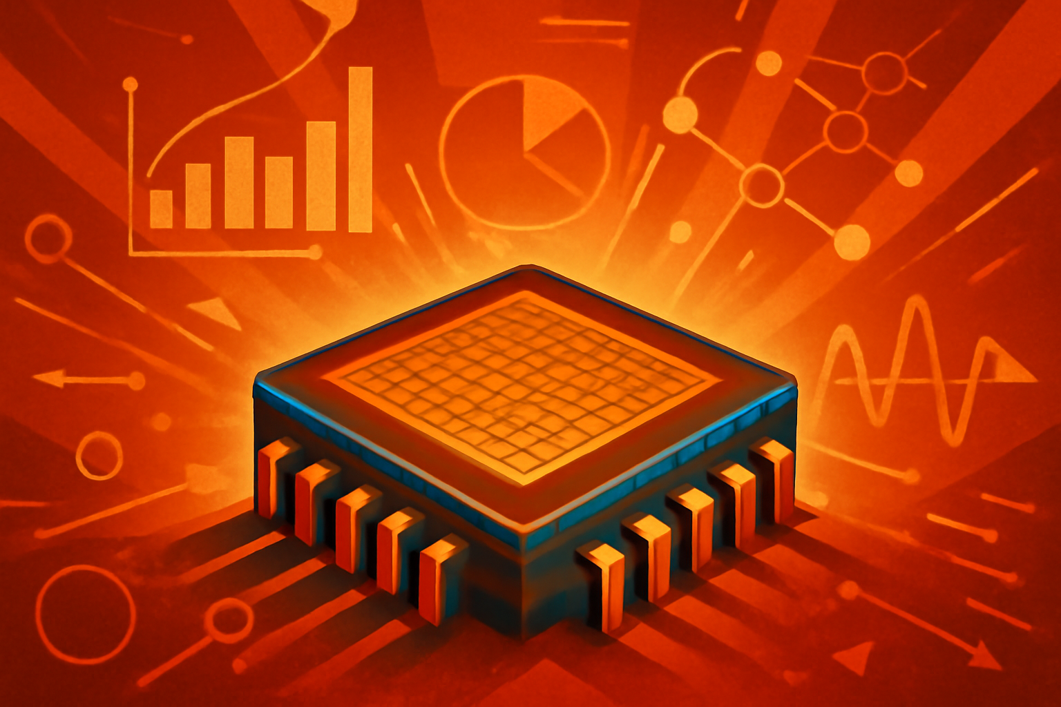 A close-up view of a precision-engineered semiconductor wafer featuring intricate microcircuitry for advanced AI computing.