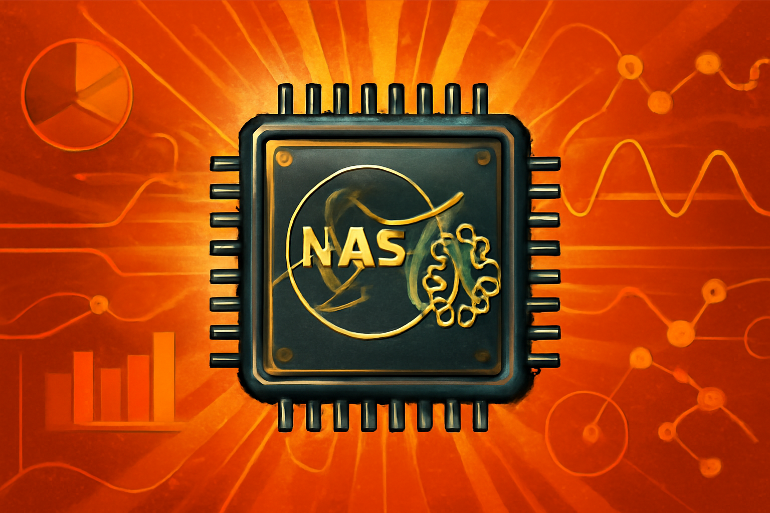 A close-up of a sophisticated computer processor chip against a dark, starry background, representing NASA's new AI space technology.