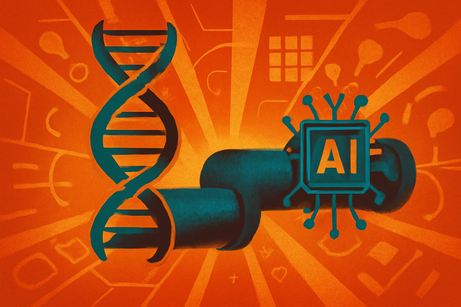 A digital representation of a DNA strand with highlighted data points on a laboratory monitor, symbolizing AI genetic discovery.