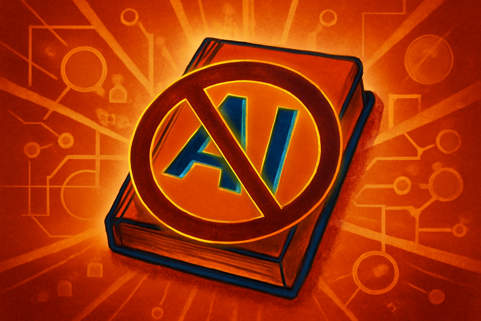 A tablet displaying a scientific paper with a red warning banner indicating a policy violation for unvetted AI content.