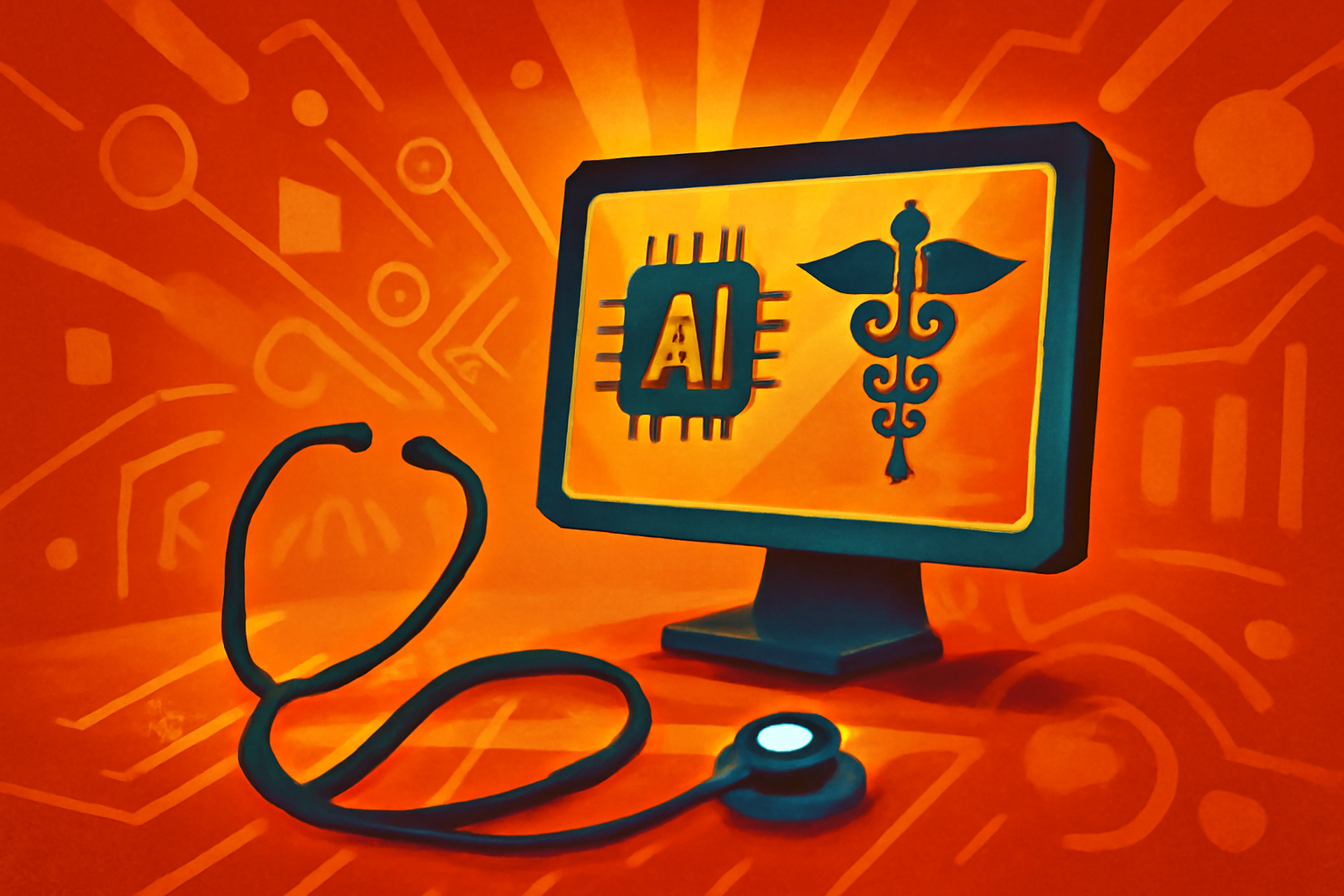 A medical researcher examines digital data charts, representing the human oversight required in AI-enabled health research.