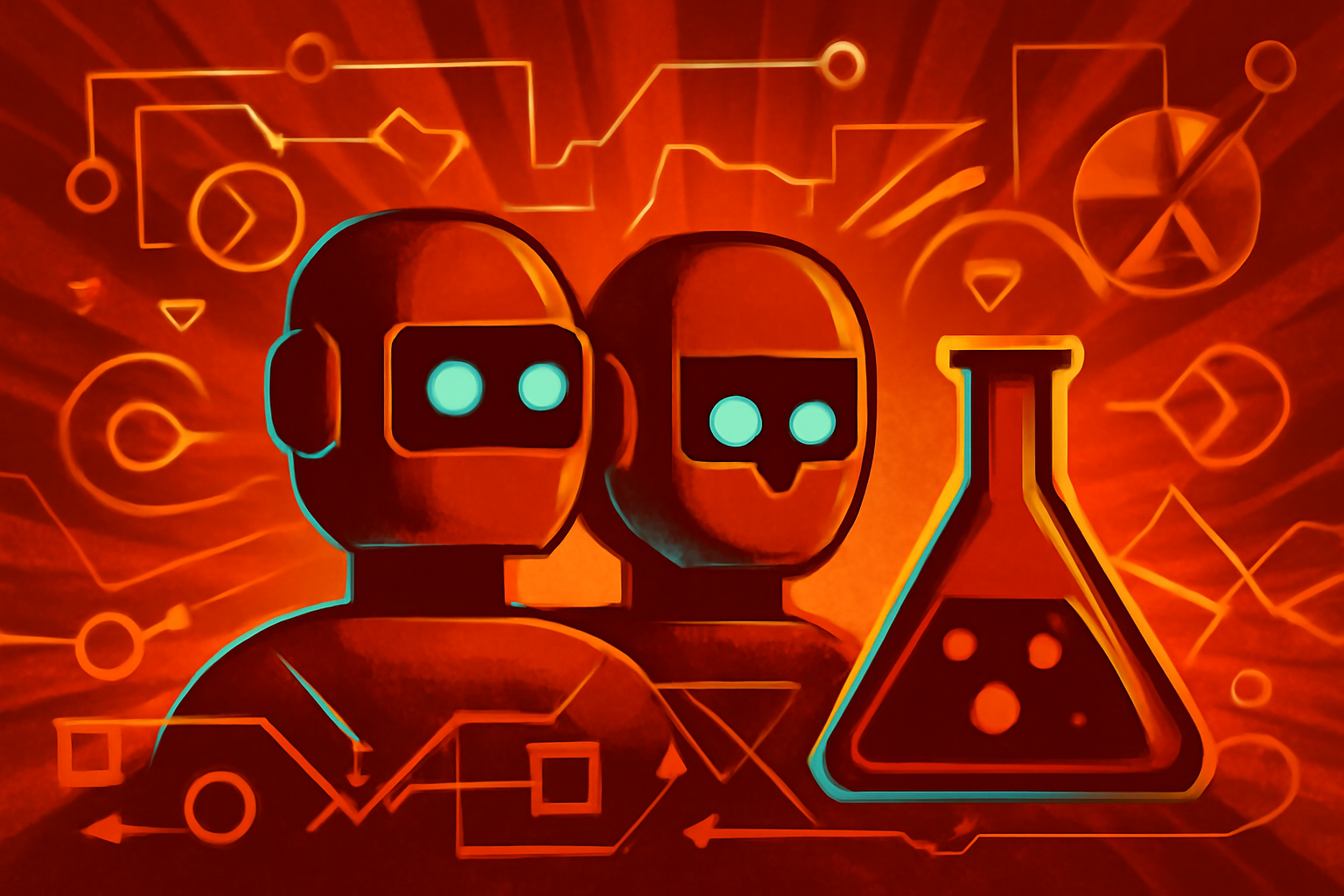 A digital AI figure analyzing molecular data in a modern science laboratory environment.