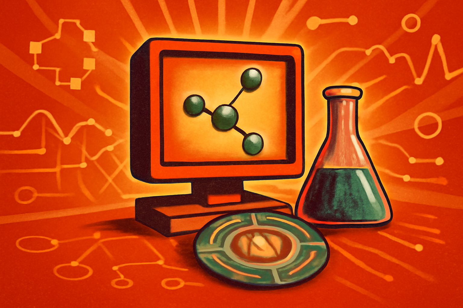 Researchers in a modern laboratory analyze molecular data on digital screens, representing the integration of AI in drug discovery.