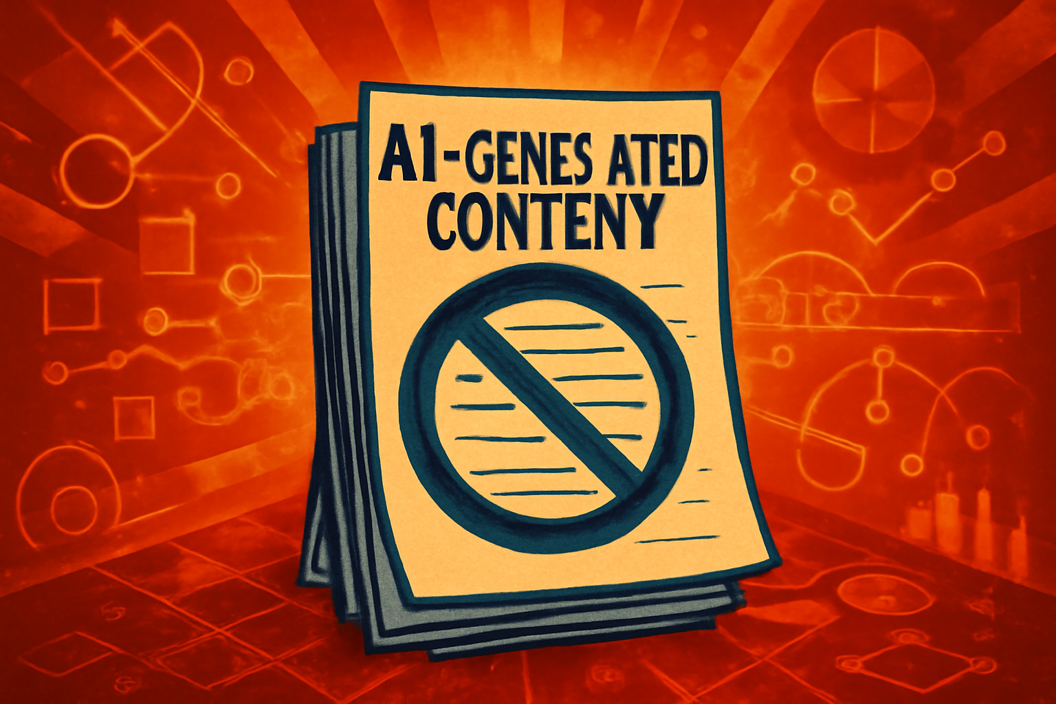 An editorial illustration showing a research paper on a digital screen being marked with a red suspension stamp.
