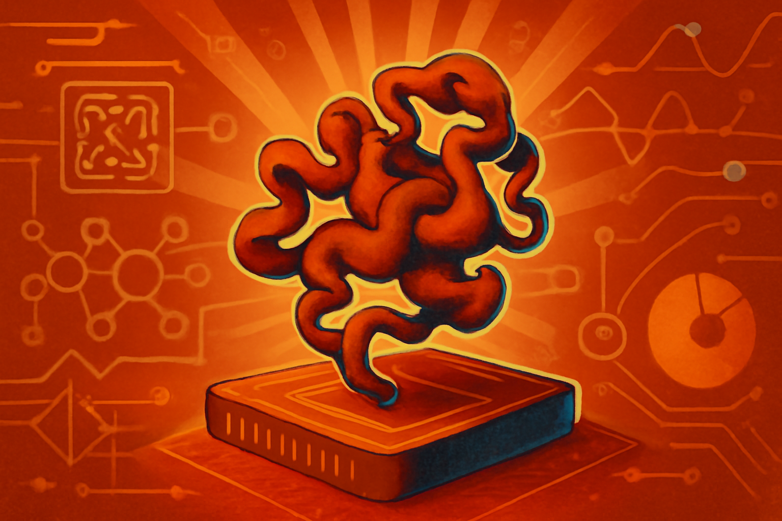 A 3D bioprinter crafting a molecular biochip in a high-tech laboratory with protein models on a digital screen.