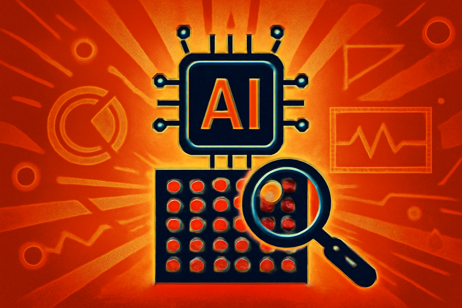 A laboratory scene showing a high-speed platform with tiny nanoparticle samples arranged in a grid for AI-driven materials discovery at Northwestern University.