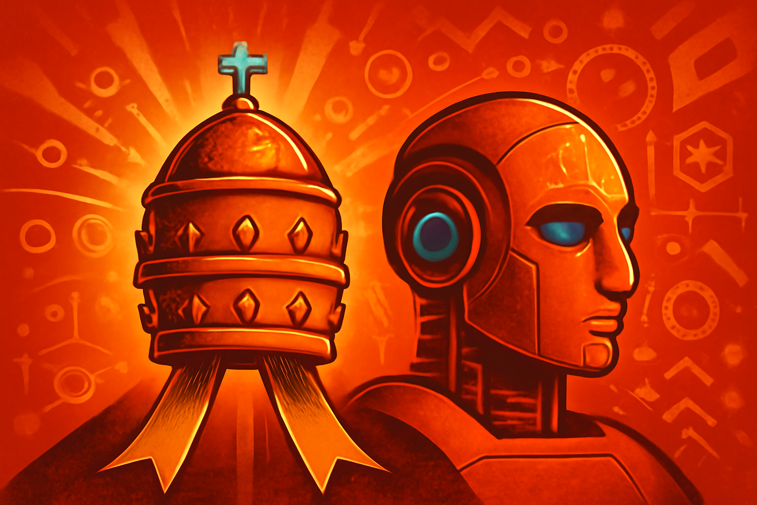 An editorial image showing a papal document with a red wax seal, subtly accented with digital circuit graphics to symbolize the intersection of religious ethics and artificial intelligence.