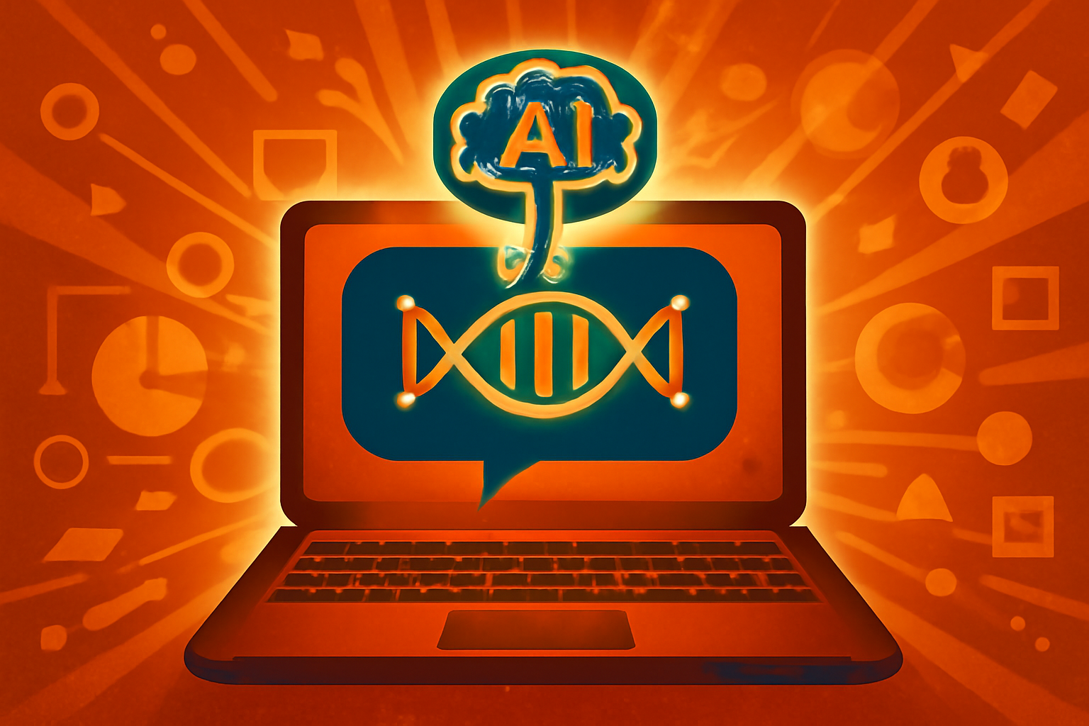 A medical professional analyzes genetic data on a screen featuring a DNA model and a chat-based AI assistant interface in a modern lab.