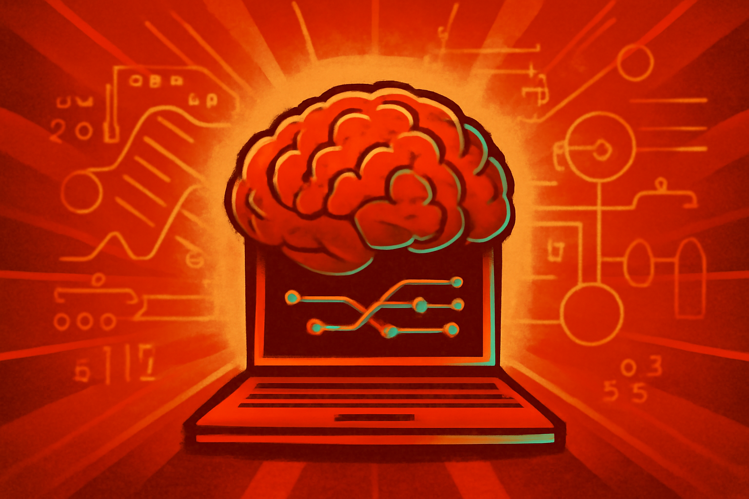 A conceptual illustration of a child's brain silhouette integrated with a digital neural network, representing the link between AI and language evolution.