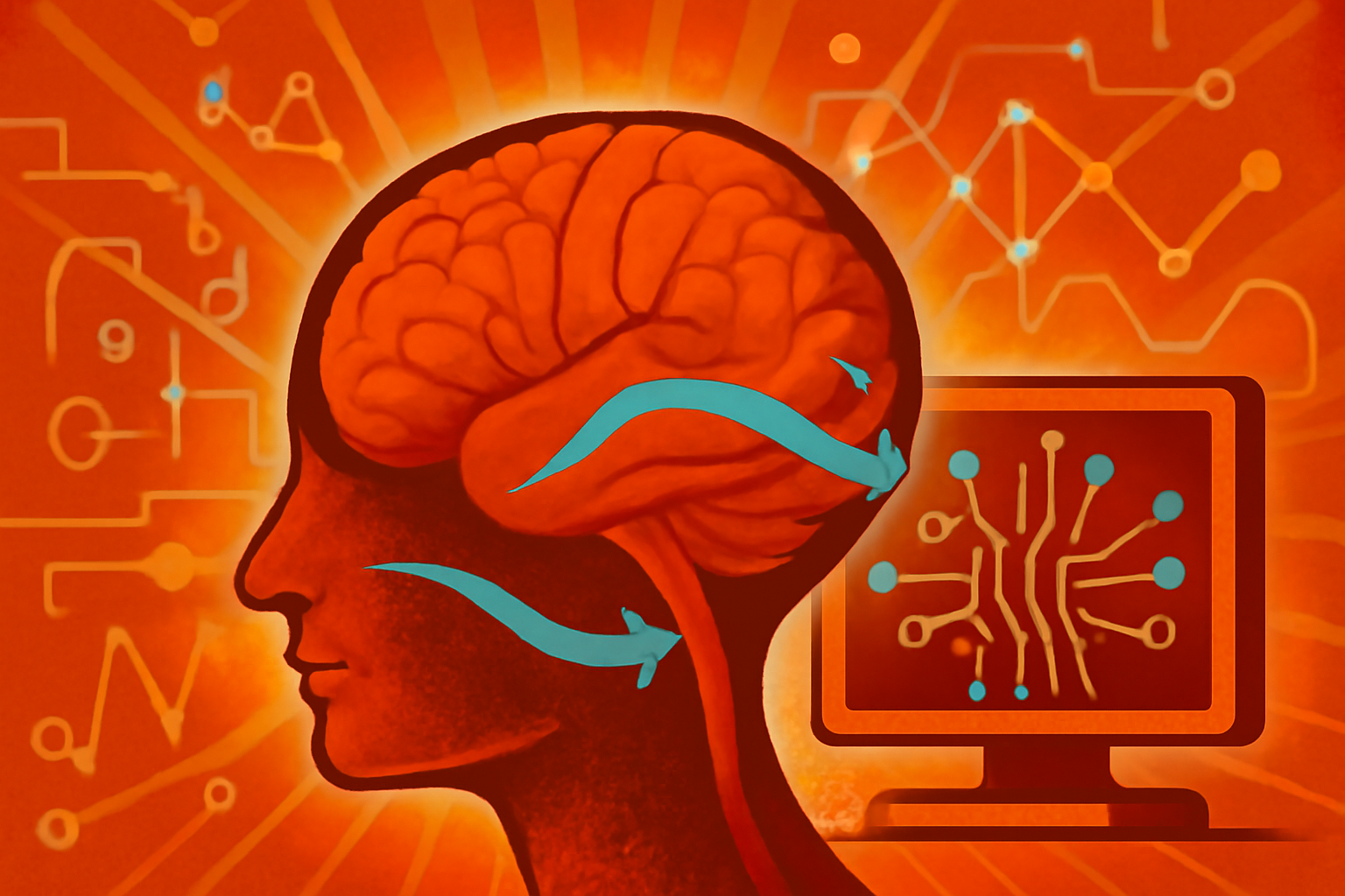 A medical illustration showing the human brain with glowing blue lines representing the flow of glymphatic fluid, highlighting the process of waste clearance in a dark digital environment.