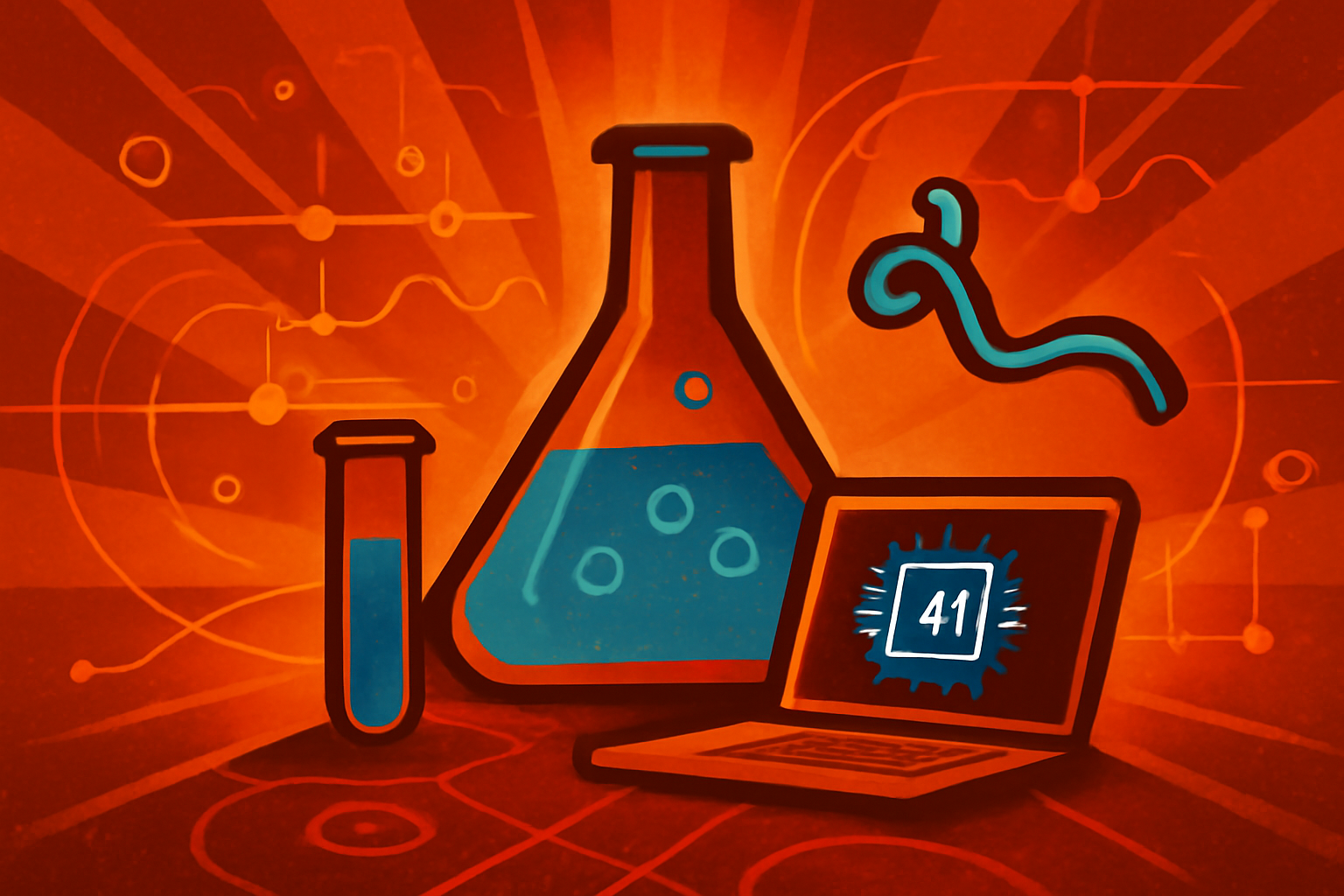 A laboratory researcher looking at a 3D digital model of a virus and chemical compounds on a computer monitor.