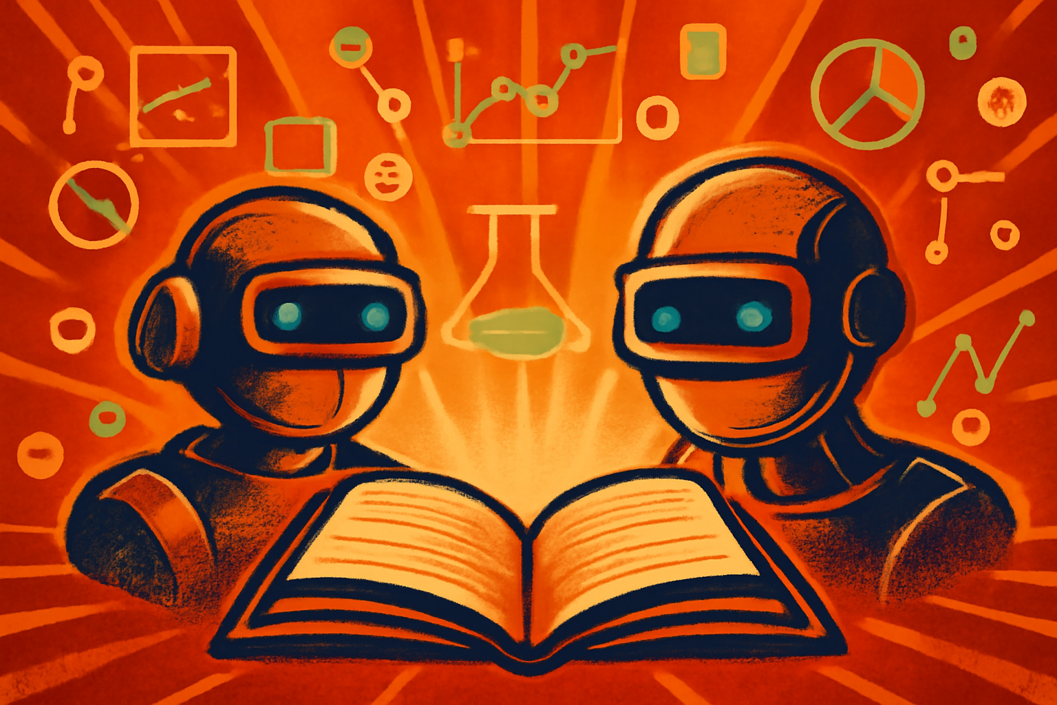 A digital illustration showing AI networks analyzing molecular structures and DNA strands in a futuristic laboratory setting.