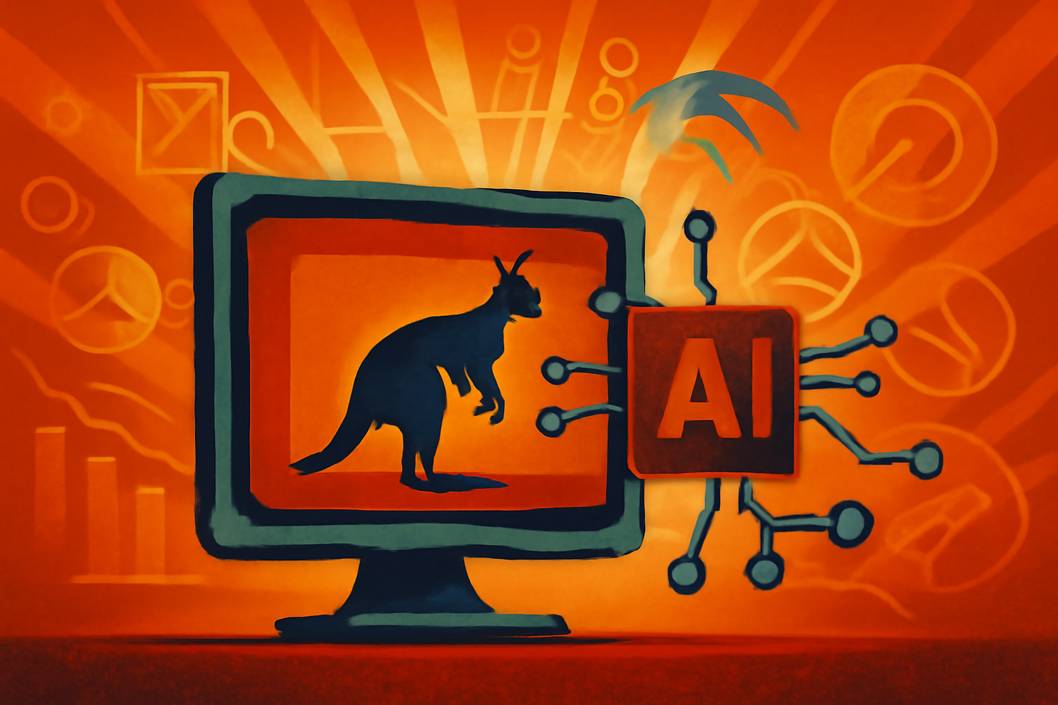 A computer monitor displays a software interface analyzing various motion-sensor wildlife photos using AI. Green bounding boxes identify different Australian animals in a forest setting.