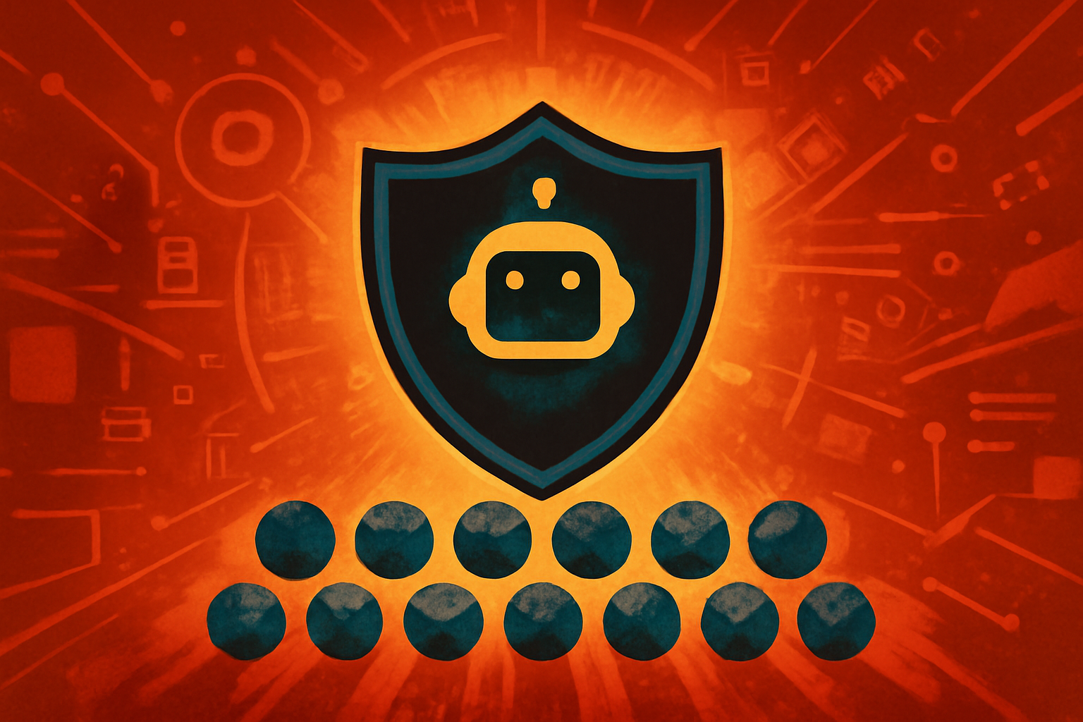A digital artwork depicting an artificial intelligence system scanning complex lines of computer code for security vulnerabilities.