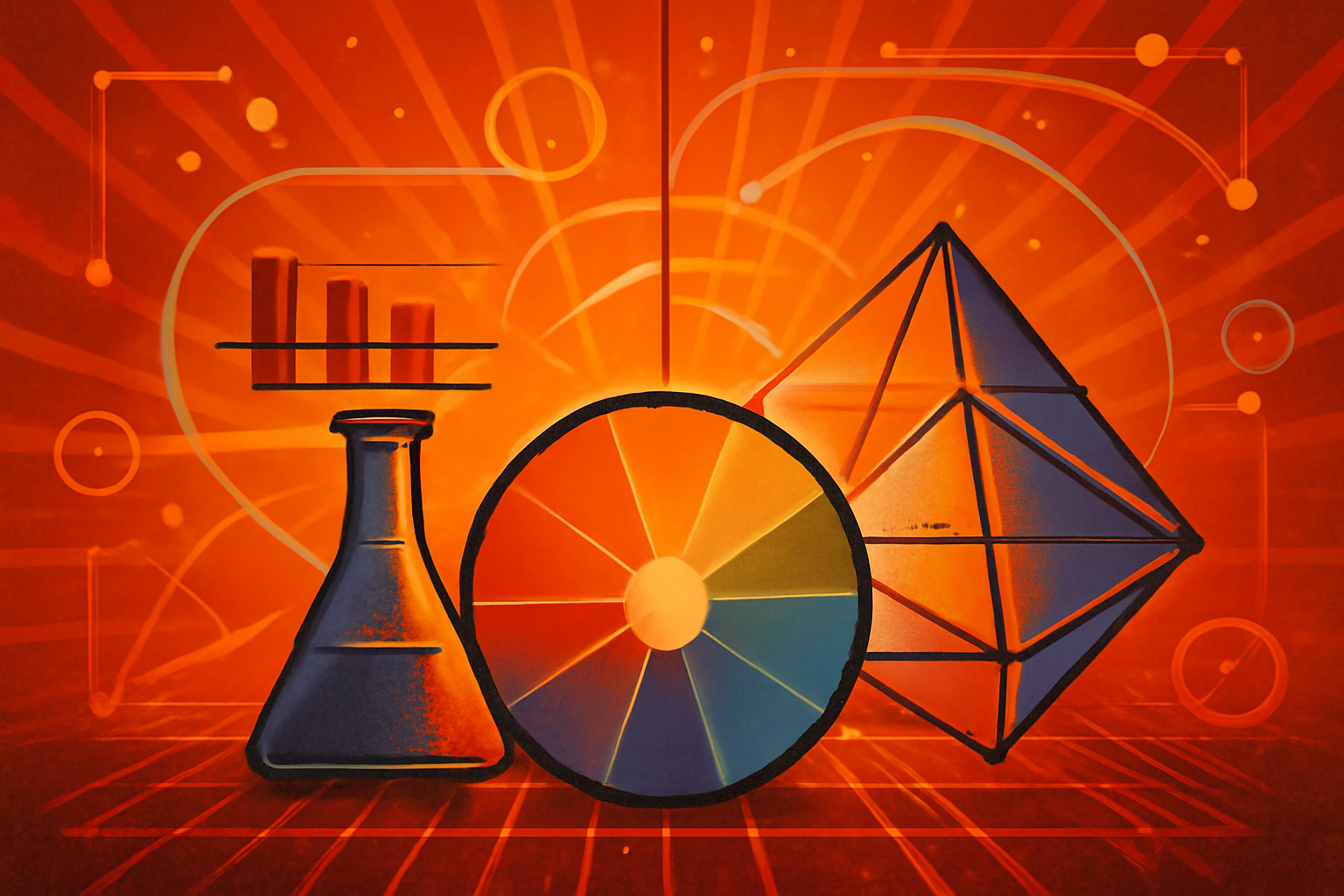 A 3D geometric model representing the mathematical structure of color space with various vibrant hues and saturation levels.