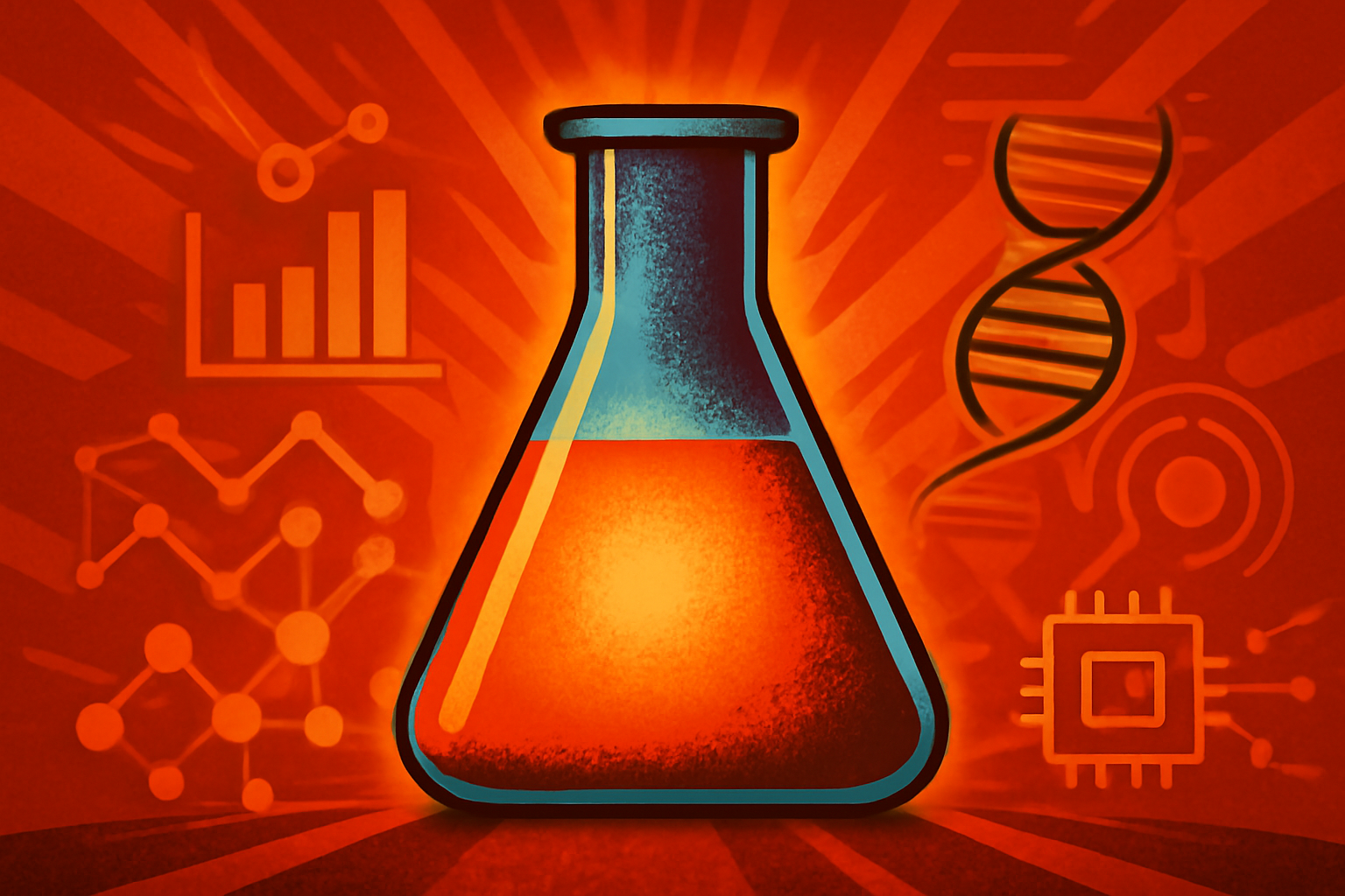 A researcher studies a digital molecular structure on a large screen in a bright, modern laboratory setting.