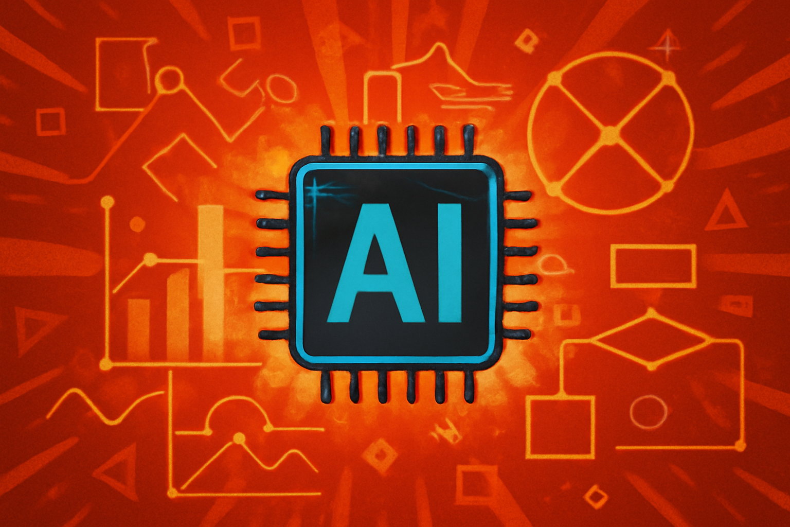 An editorial illustration of an artificial intelligence interface analyzing a complex geometric graph of dots and lines on a dark chalkboard, representing a solved mathematical conjecture.