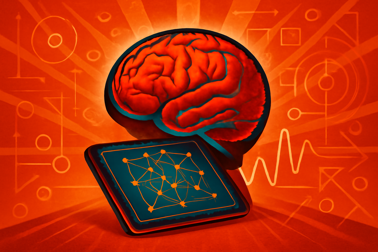 A child wearing a futuristic, non-invasive neural headset while looking at a tablet in a well-lit neuroscience laboratory.