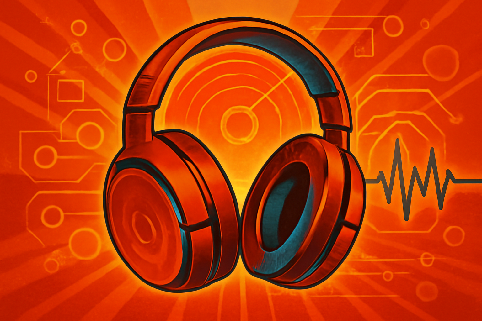 A person wearing sleek headphones in a park with digital visualizations showing selective sound filtering of birdsong versus background city noise.