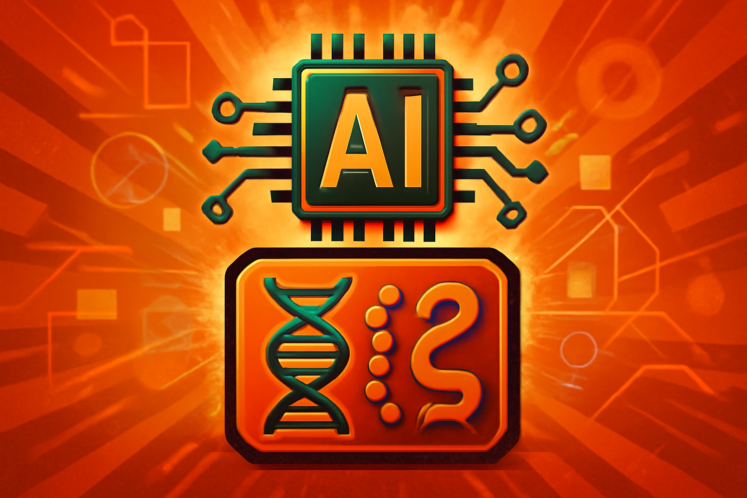 A high-tech laboratory displaying glowing digital projections of DNA helixes and complex protein structures on a glass interface, representing biological AI research.