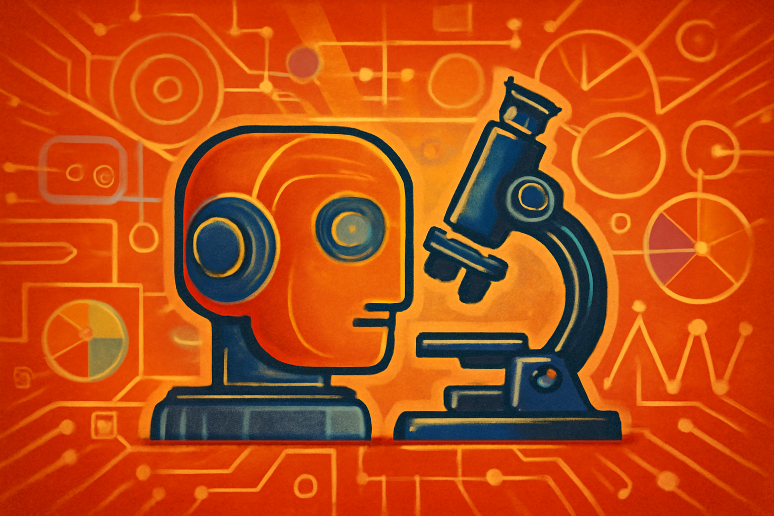 A conceptual digital illustration showing a neural network interface connecting to physical laboratory equipment, representing the intersection of AI and physical reality.