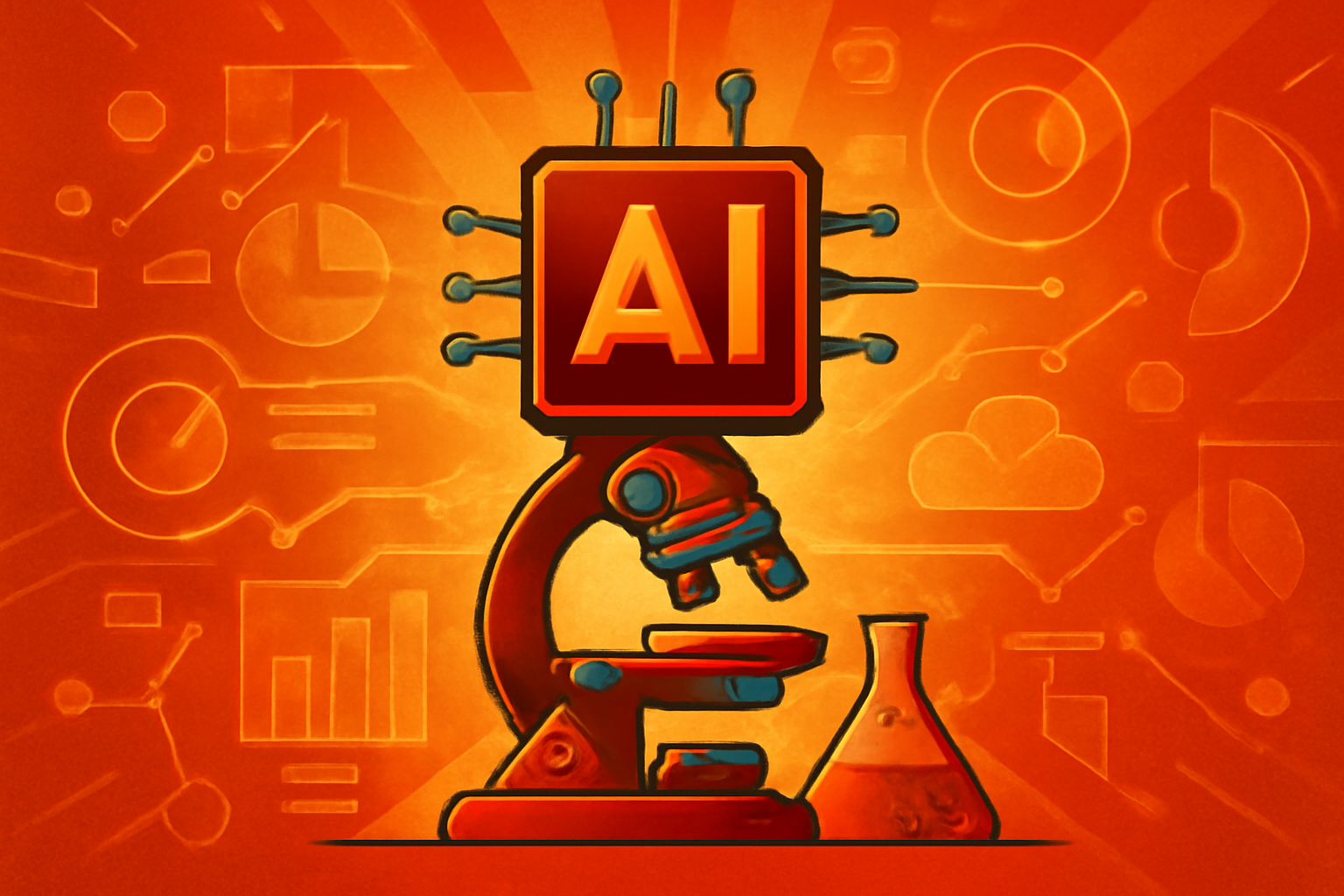 A conceptual image showing a modern research laboratory with digital AI data symbols floating above scientific equipment, representing Singapore's AI-for-Science initiative.