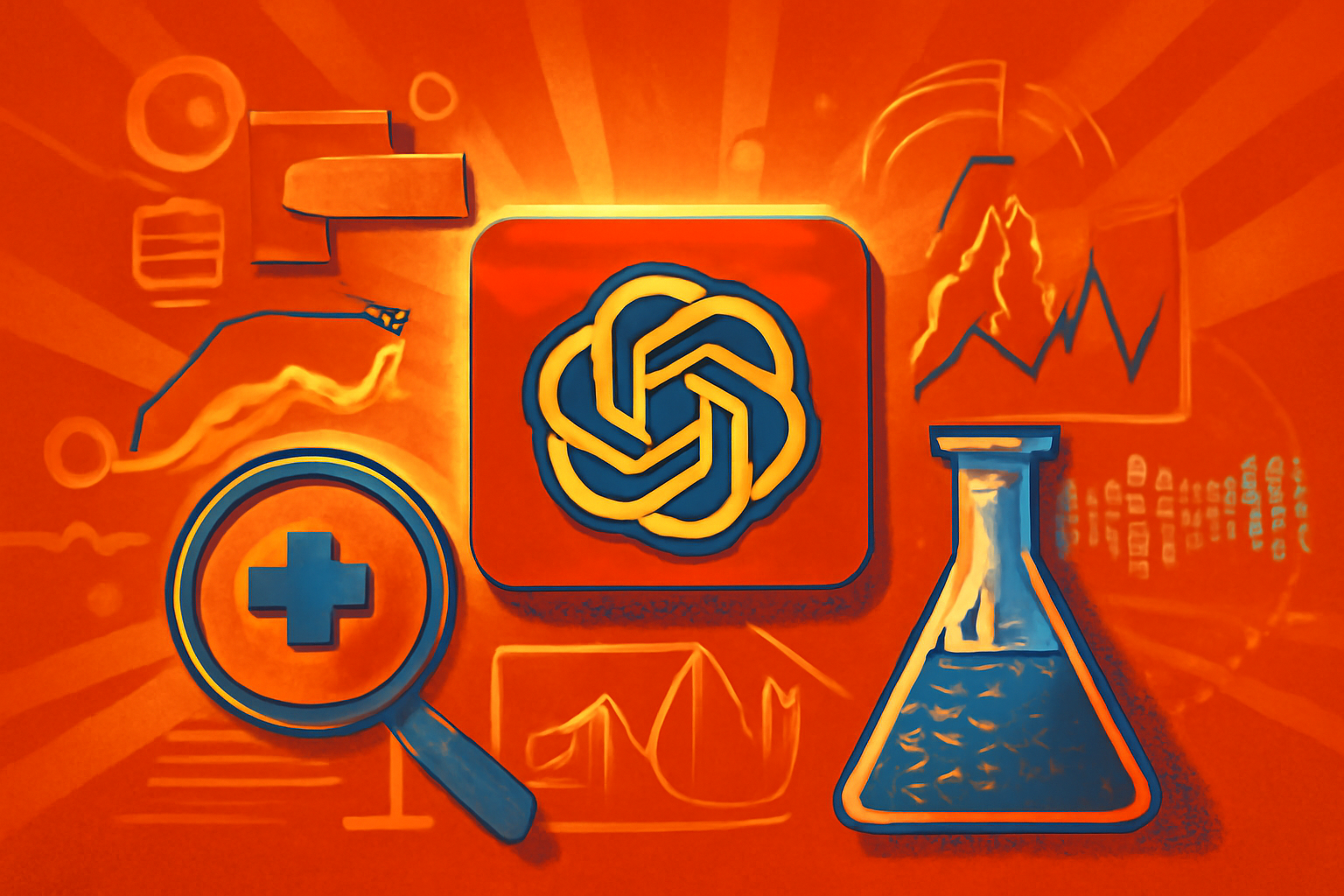 Scientists in a modern laboratory analyze a holographic display of molecular structures and medical data during a research breakthrough.